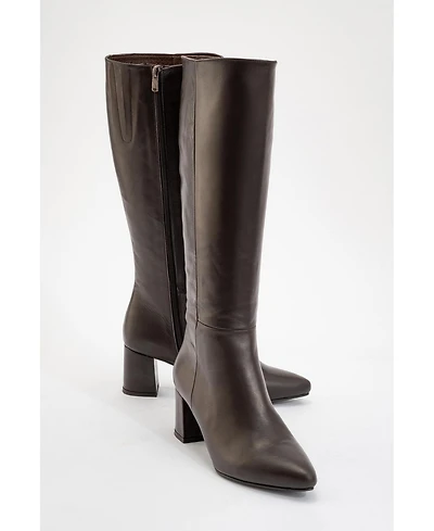 Forever & Always Shoes Sejas Leather Block Heel Knee-High Boot (Women)