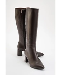 Forever & Always Shoes Sejas Leather Block Heel Knee-High Boot (Women)