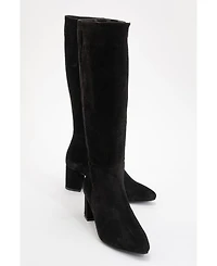 Forever & Always Shoes Sejas Leather Block Heel Knee-High Boot (Women)
