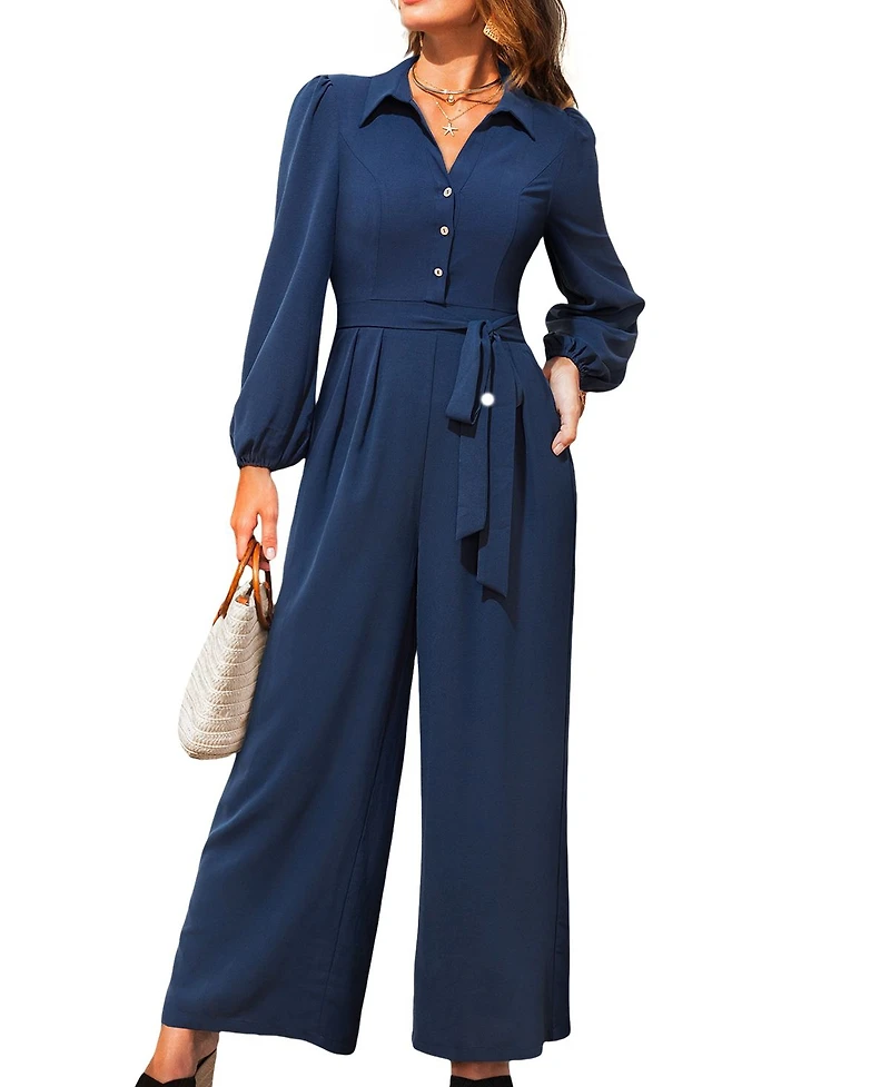 Cupshe Women's V-Neck Button Front Belted Jumpsuit