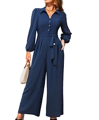 Cupshe Women's V-Neck Button Front Belted Jumpsuit