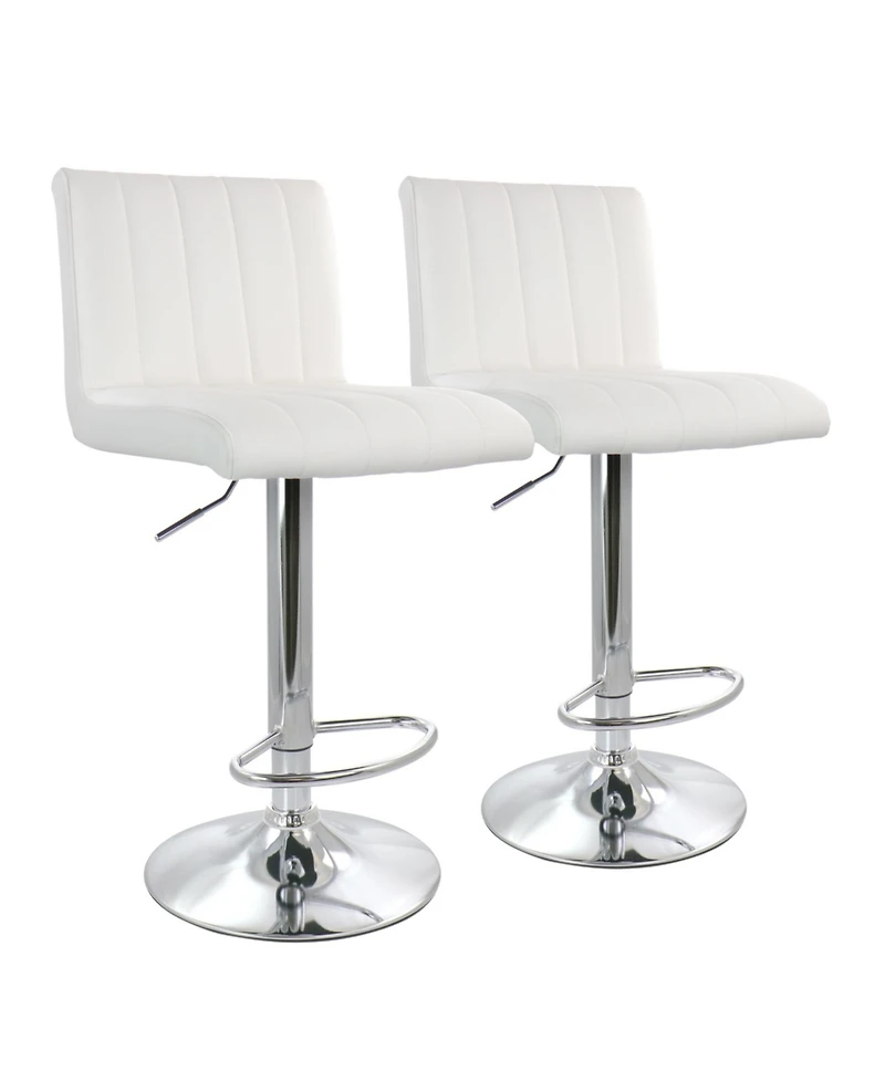 Elama 2 Piece Tufted Faux Leather Adjustable Bar Stool in White with Chromed Base