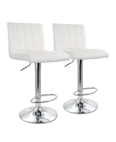 Elama 2 Piece Tufted Faux Leather Adjustable Bar Stool in White with Chromed Base