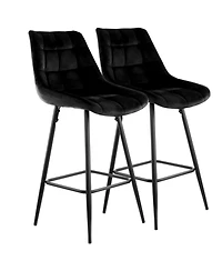 Elama 2-Pc. Velvet Tufted Metal-Leg Bar Chairs