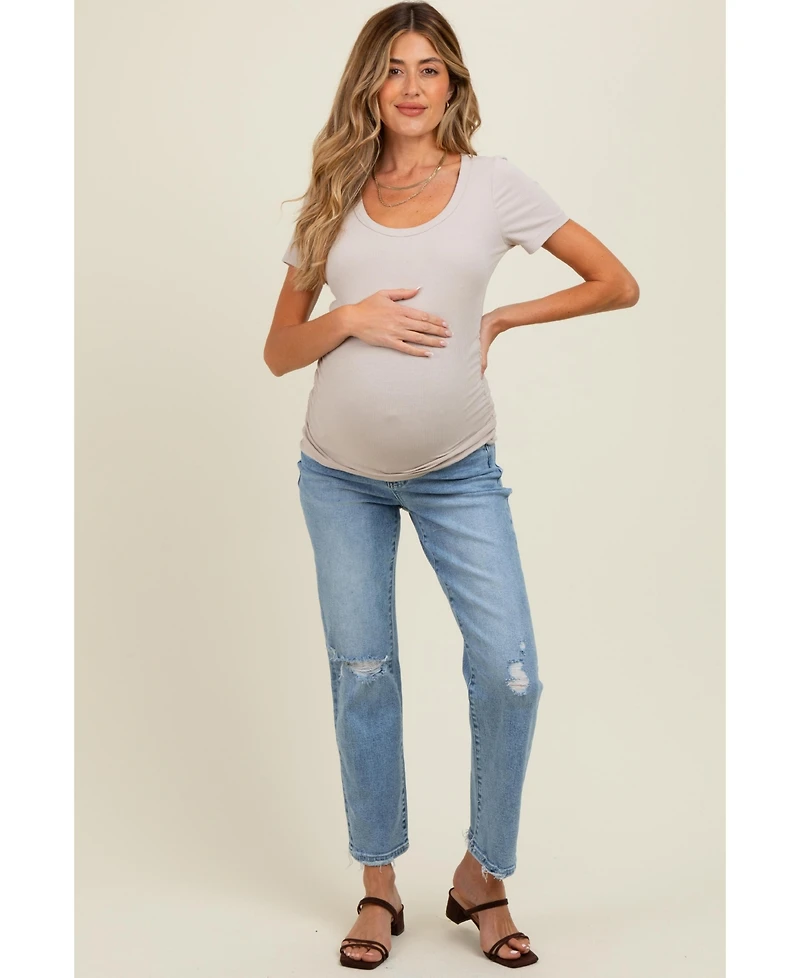 Pinkblush Maternity Light Blue Distressed Open Knee Ankle Straight Leg Jeans