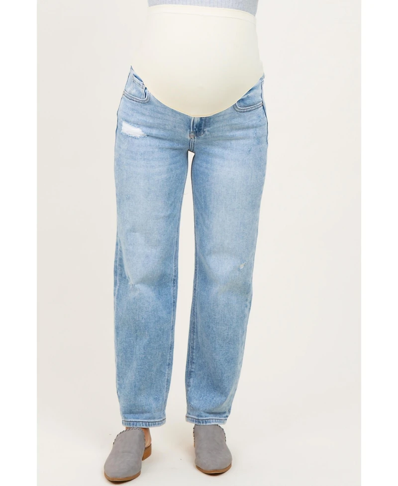 Pinkblush Maternity Light High Rise Ankle Boyfriend Distressed Jeans
