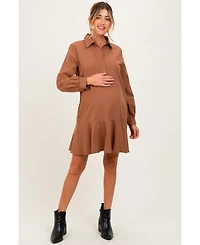 Pinkblush Maternity Navy Striped Long Sleeve Drop Waist Polo Dress