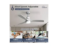 52-inch Modern Minimalist Sliver 3 Blades Ceiling Fan with 3 color Dimmable and Memory Function Light and Remote control