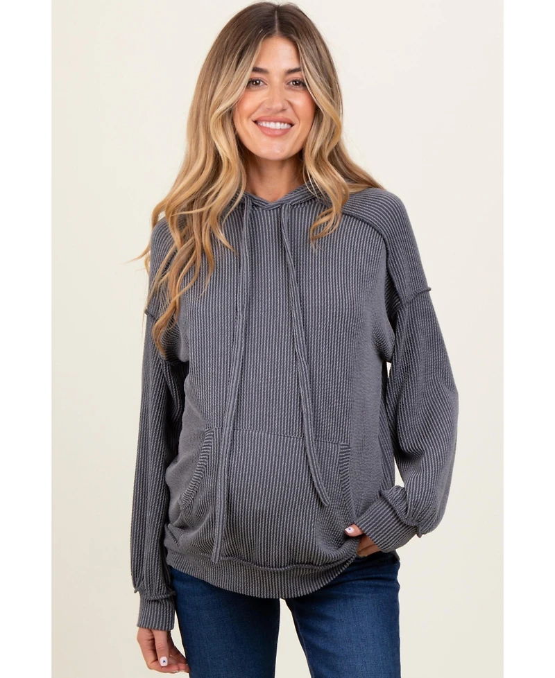 Pinkblush Maternity Olive Ribbed Front Pocket Drawstring Hoodie