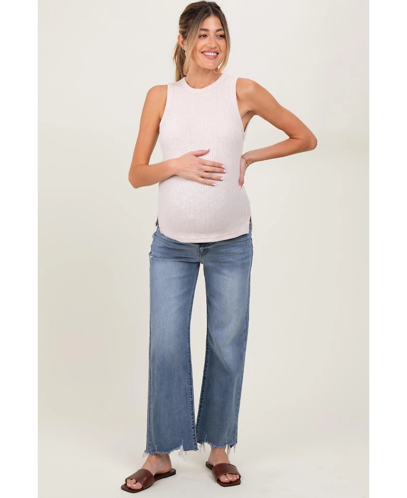 Pinkblush Maternity Light Blue Fringe Hem Wide Leg Jeans