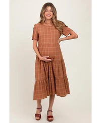 Pinkblush Maternity Rust Plaid Tiered Short Sleeve Dress