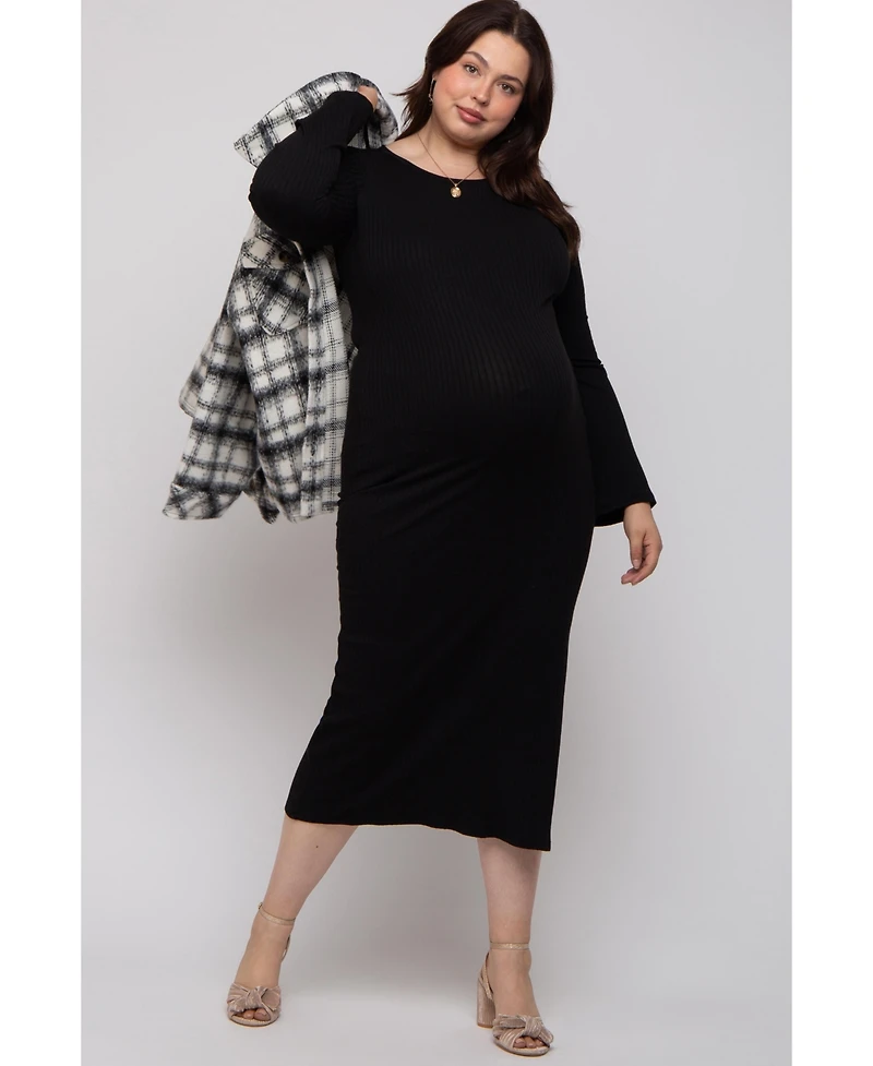 Pinkblush Plus Forest Green Ribbed Side Slit Maxi Dress
