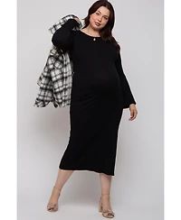 Pinkblush Plus Forest Green Ribbed Side Slit Maxi Dress