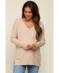 Pinkblush Maternity Beige Long Sleeve Side Slit Sweater