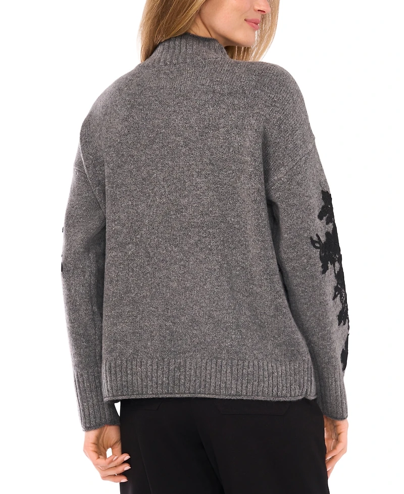 Vince Camuto Women's Floral Embellished Mock Neck Sweater