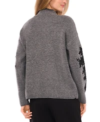 Vince Camuto Women's Floral Embellished Mock Neck Sweater