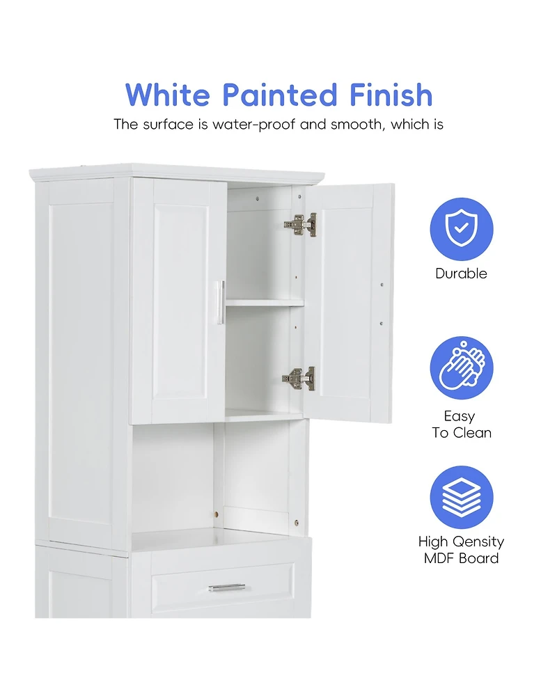 Casainc Tall Bathroom Cabinet with Laundry Basket, Tilt-Out Hamper and Upper Storage