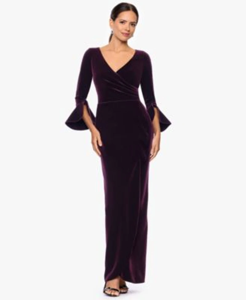 Betsy Adam Womens Velvet Long Sleeve V Neck Gown 4 22w