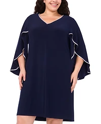 Msk Plus V-Neck Cape Sleeves Dress