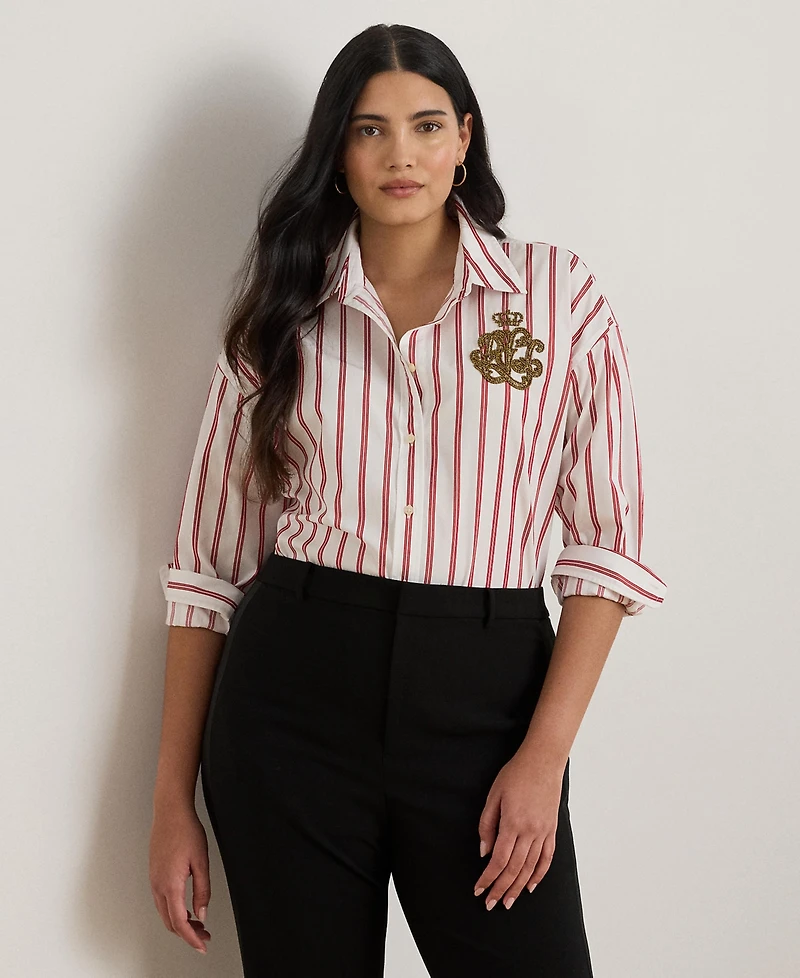 Lauren Ralph Plus Striped Long Sleeve Shirt