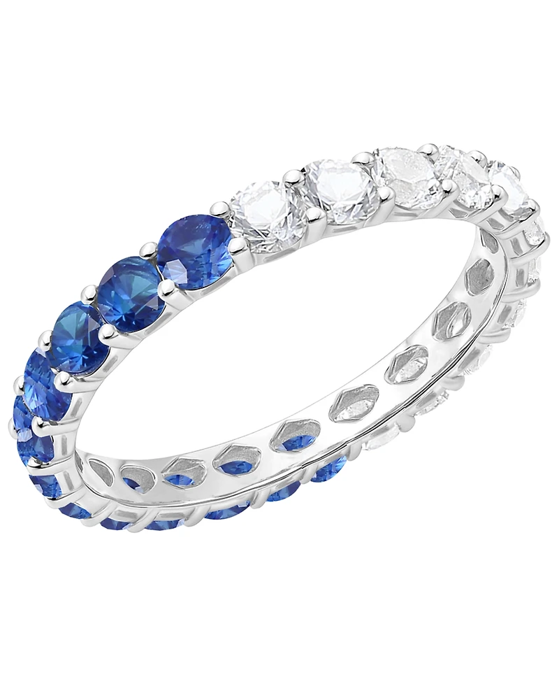Macy's Lab-Grown Sapphire (1 ct. t.w.) and Lab-Grown White Sapphire (1 ct. t.w.) Band Ring in Sterling Silver