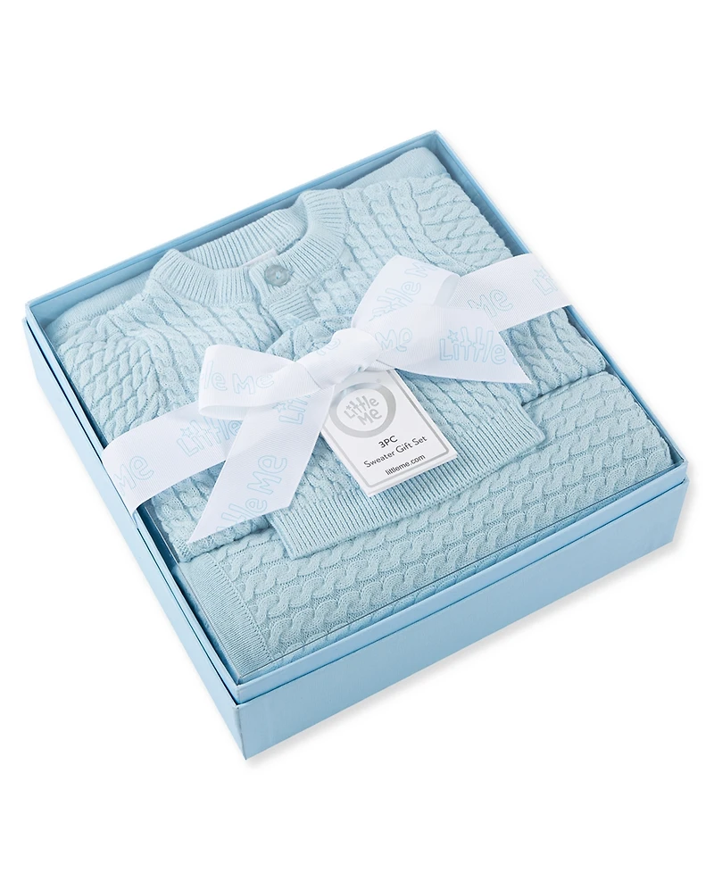 Little Me Baby Boys and Girls 3-Piece Cardigan, Blanket Hat Gift Set