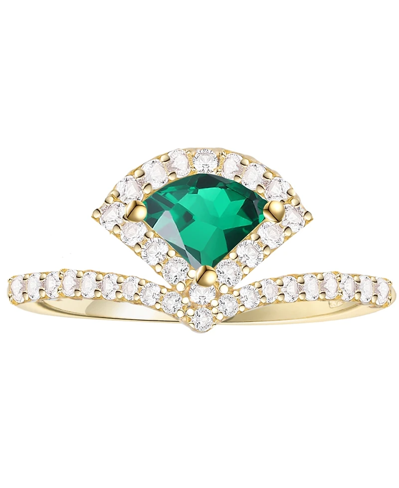 Macy's Lab-Grown Emerald (1/2 ct. t.w.) and Lab-Grown White Sapphire (3/8 ct. t.w.) Ring in 14K Gold Over Sterling Silver