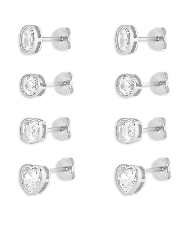 Holiday Lane 4-Pc. Cubic Zirconia Sterling Silver Stud Earrings Set, Macy's Exclusive