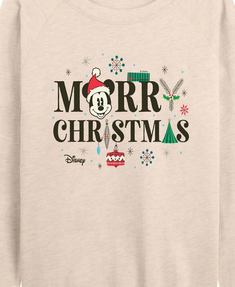 Hybrid Apparel Dinsney Mickey Mouse Merry Christmas Women's French Terry Long Sleeve Shirt