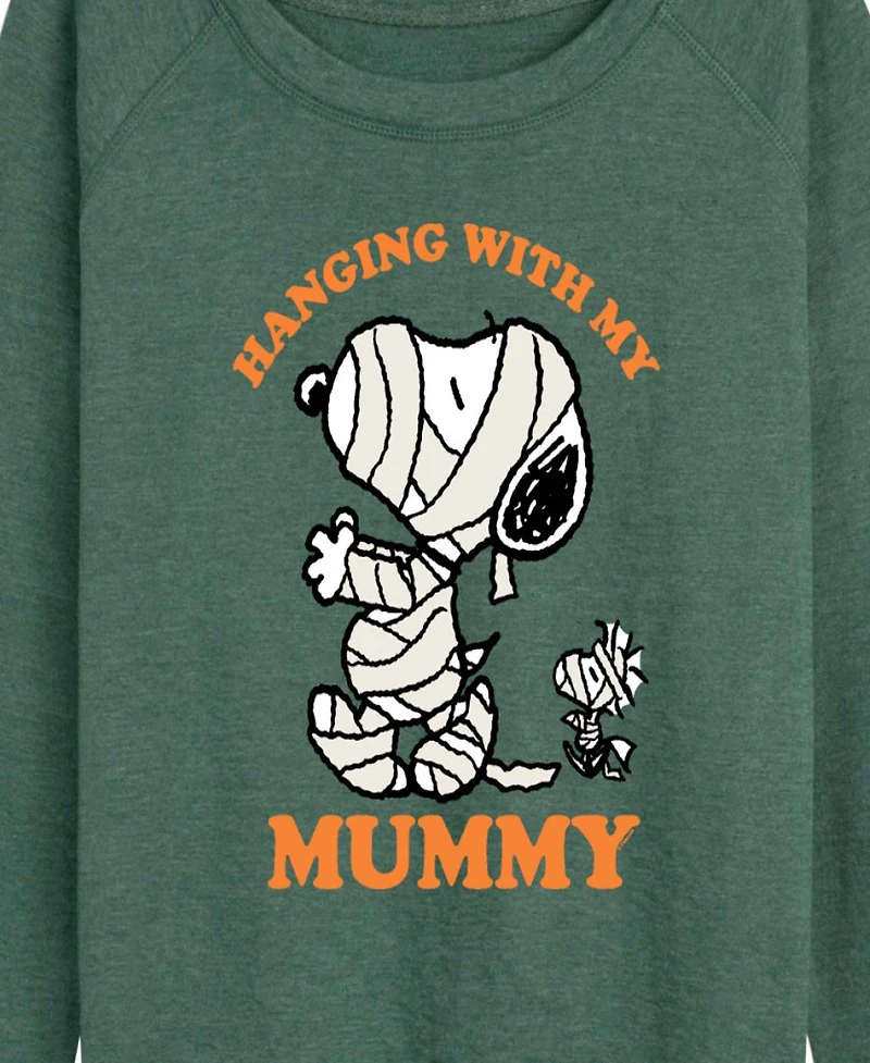 Hybrid Apparel Halloween Woodstock and Snoopy Mummy Women's French Terry Long Sleeve Shirt