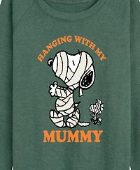 Hybrid Apparel Halloween Woodstock and Snoopy Mummy Women's French Terry Long Sleeve Shirt