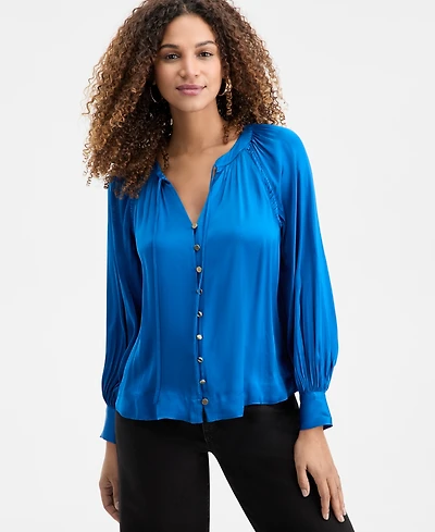 I.n.c. International Concepts Women's Tie-Neck Puff-Sleeve Blouse, Macy's Exclusive