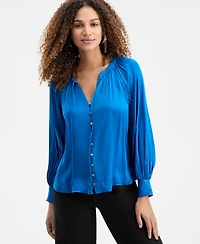 I.n.c. International Concepts Women's Tie-Neck Puff-Sleeve Blouse, Macy's Exclusive