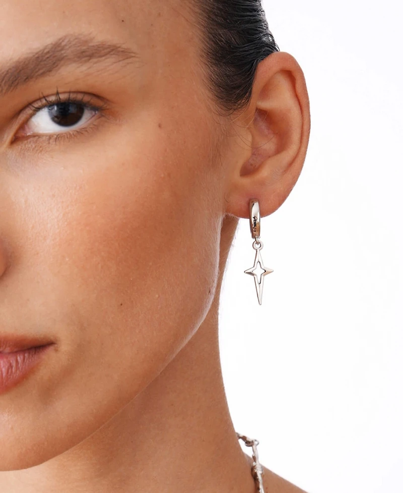 Huggie Earrings With Silver Sparkle Charm 1.3″