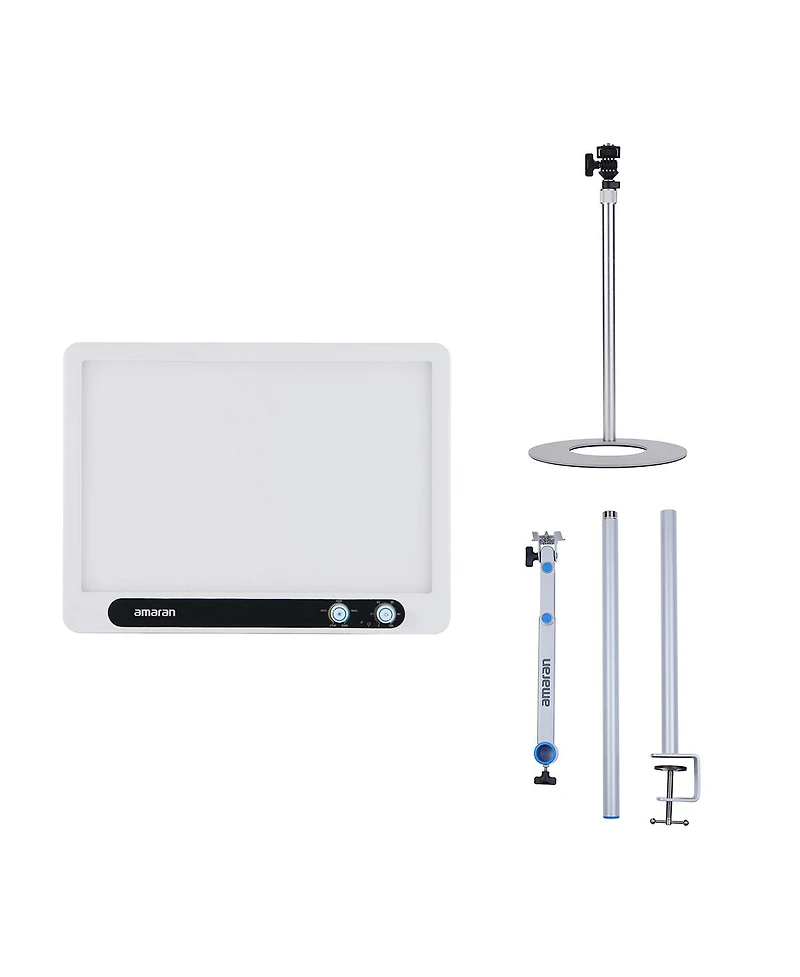 amaran Verge 26W Bi-Color Led Light Panel, White, Bundle with Base Stand and Desk Clamp Stand