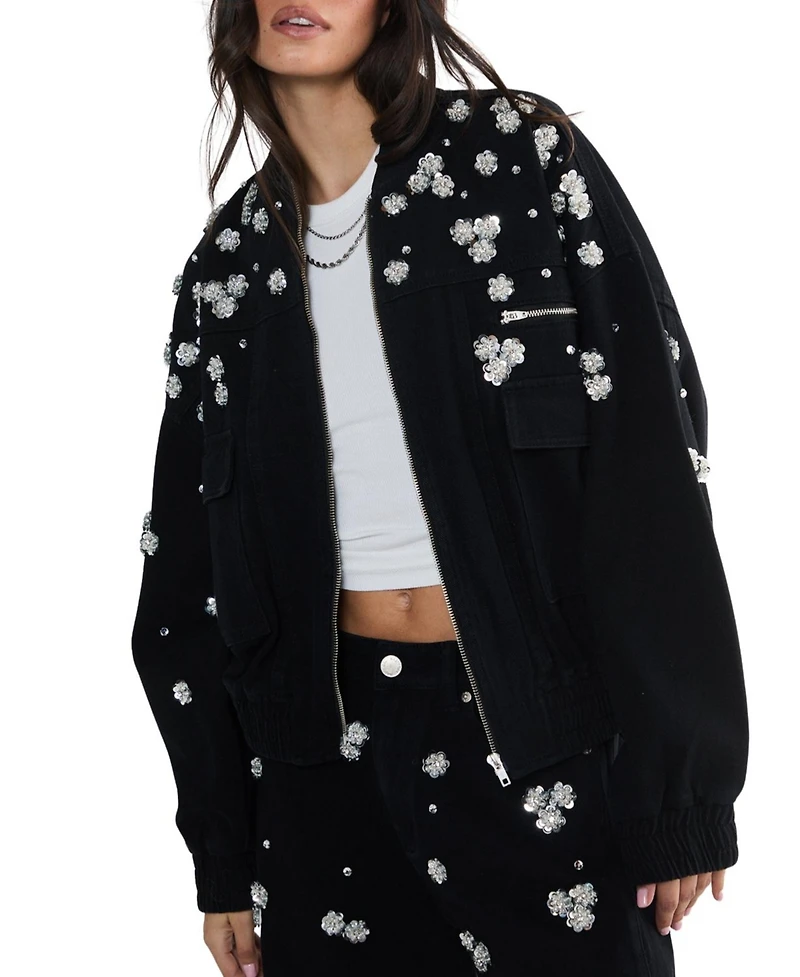 Nasty Gal Embellished Flower Applique Jacket