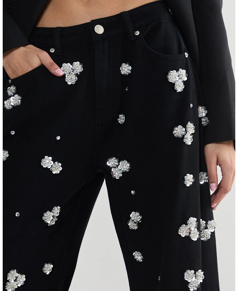 Nasty Gal Limited Embellished Flower Applique Jean