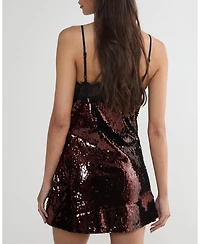 Nasty Gal Sequin Lace Trim Mini Slip Dress