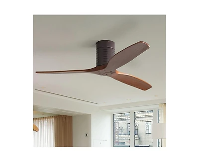 52-inch Modern Brown 3-Blade Flush Mount Fans Supports Remote Control 6-Speed Arbitrary Adjustment and Timing Function
