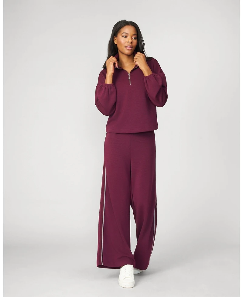Cable & Gauge Women's Half Zip Pullover Wide Leg Pant