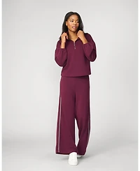 Cable & Gauge Women's Half Zip Pullover Wide Leg Pant