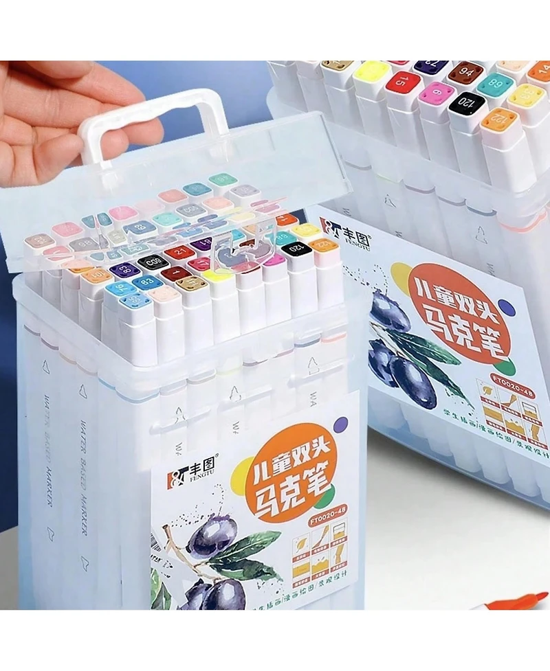 Htutwoo 24 Colors Ended Watercolor Marker Pens With Portable Carrying Case For School Art Drawing, School Stationery, Colorful Back To School
