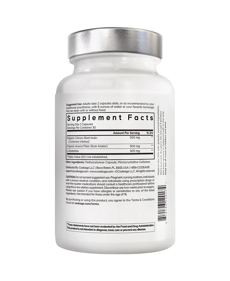 Codeage Amen Prebiotic Fiber Supplement - Acacia & Chicory Inulin Fiber, L-Glutamine - Digestive Support - , Non-gmo