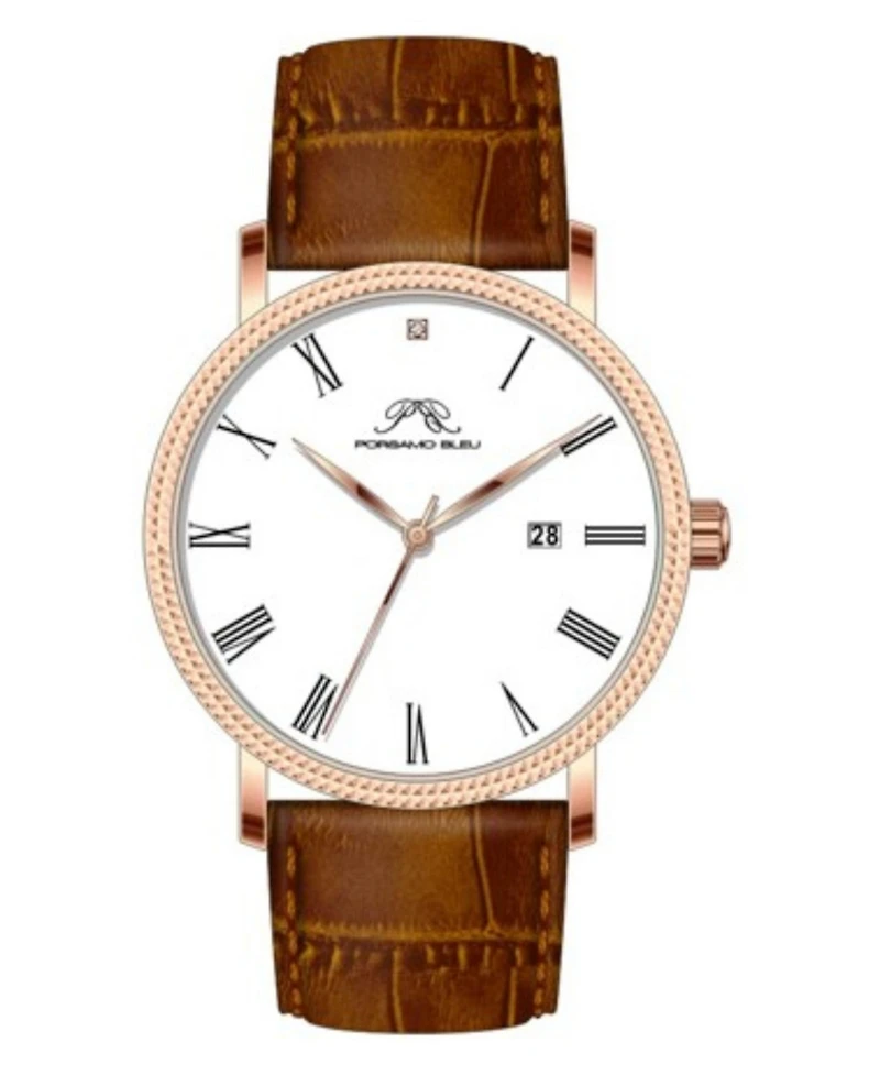 Porsamo Bleu Men's Veritas 1 Genuine Leather Band Watch 1361EVEL