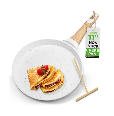 NutriChef 11” Non-Stick Crepe Pan with Wooden Spreader (NCMKCP002411WT)