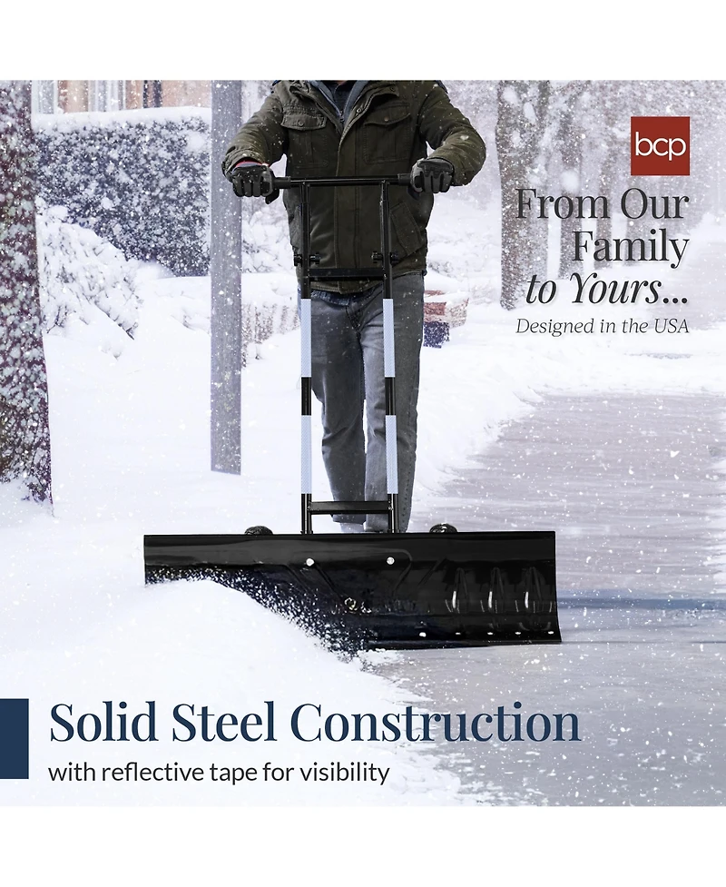 Best Choice Products 36in Hand Snow Pusher w/ 2 Wheels, Adjustable Handle, Blade Angle, Reflective Tape