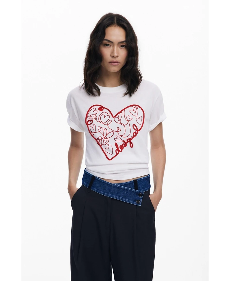 Desigual Women's T-shirt with embossed hearts