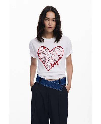 Desigual Women's T-shirt with embossed hearts