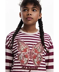 Desigual Girls Girls's Striped butterfly T-shirt with beads