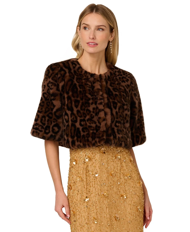Adrianna Papell Women's Leopard Print Crewneck Jacket